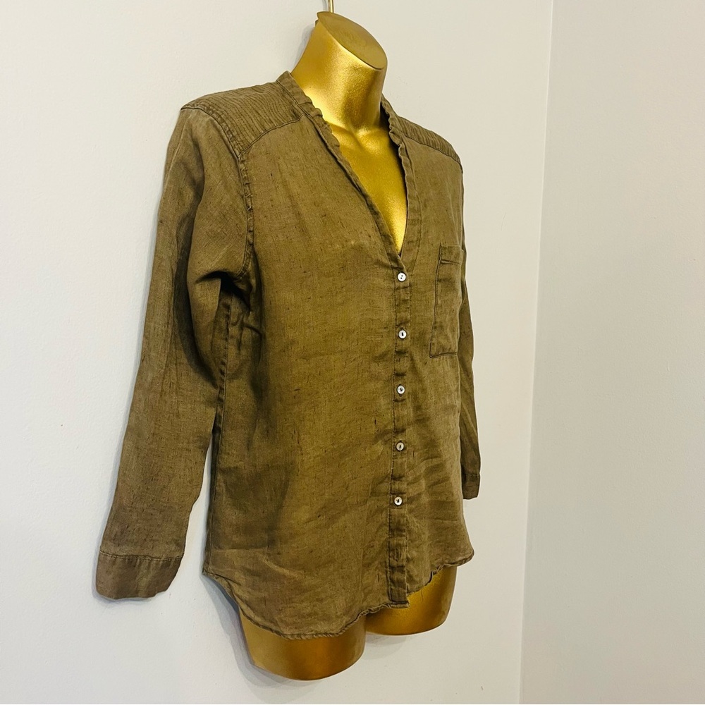 Zara chocolate mocha Brown Linen Button-Up Shirt Minimalist Quiet Luxury - Picture 3 of 5
